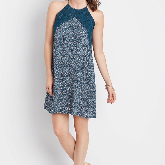 Maurices Dresses & Skirts - Maurices Dress |Teal Floral Print w/Crochet|Sz.XXL